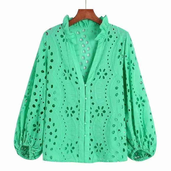 COTTON EYELET LACE BRAND NEW WOMEN TOP BLOUSE SIZE L - Picture 2 of 2